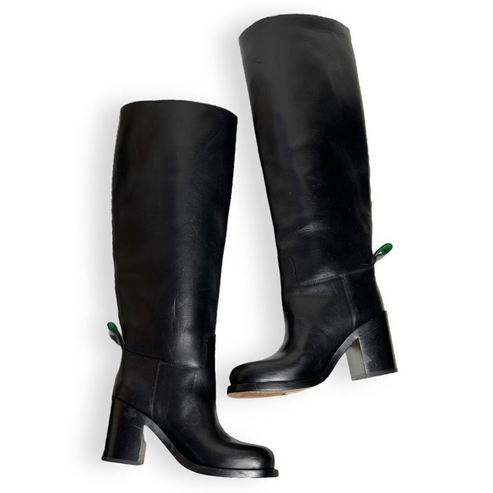 BOTTEGA VENETA Nero Black Tall Classic Calf Skin Leather Cavallo Boots Size 36